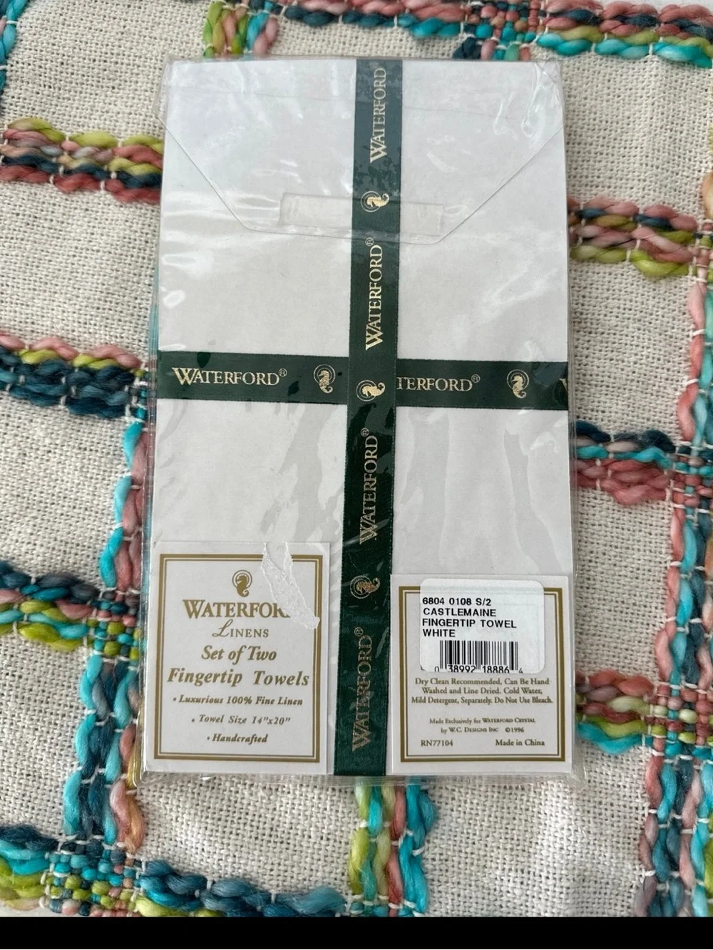 Waterford Linens Castlemaine Set of Two Fingertip Towels 100% Linen New